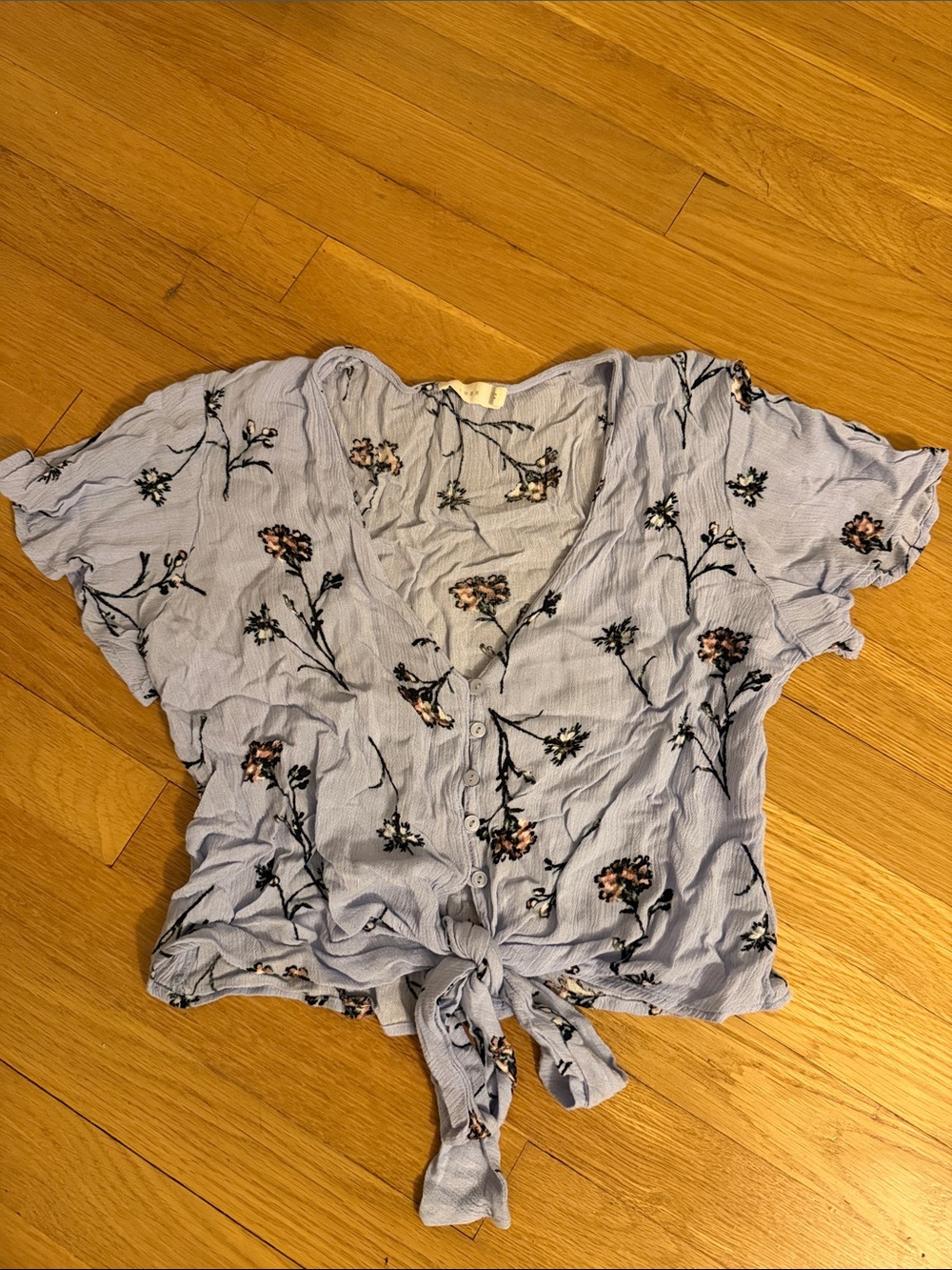 Lush Light Purple Floral Tie-Front Button Down Top